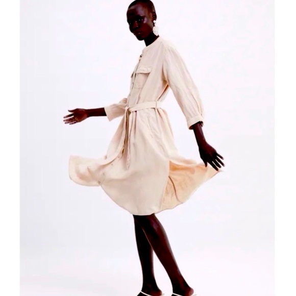 NWT ZARA linen button down midi shirt dress. Size L - Picture 3 of 10